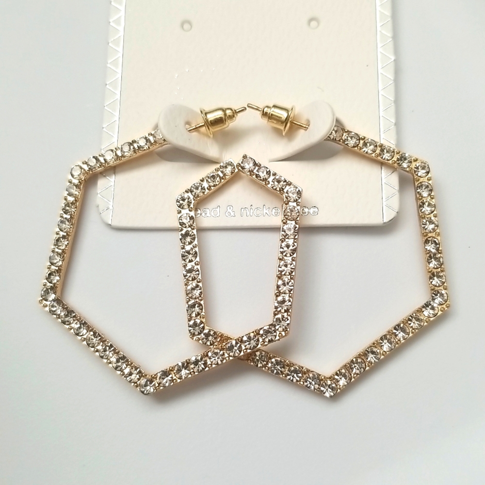 3 for $15 Sparkly Hexagonal Hoop Earrings
